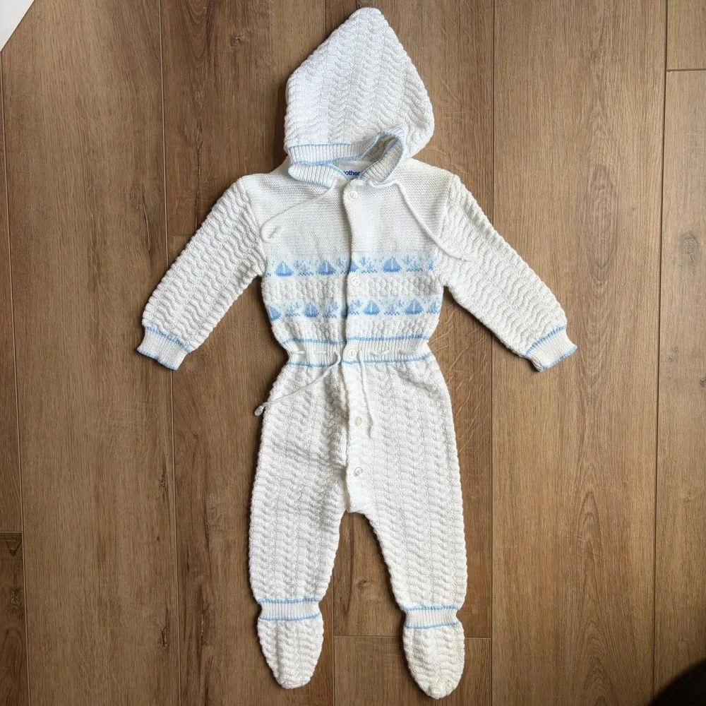 Vintage 3-6M Mother Time Sweater Bodysuit with Hood / Primitive Footie Footed